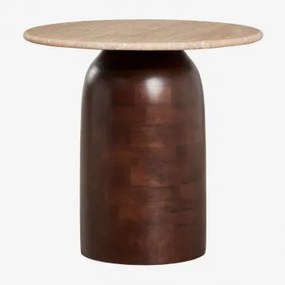Ronde Bijzettafel Ø40 Cm Alliser Donkerbruin Hout & Travertine - Sklum