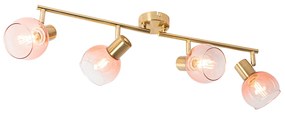 Art Deco spot goud met roze glas 4-lichts - Vidro