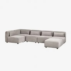 5-delige Modulaire Hoekbank Met Poef Fogler Corduroy Licht Taupegrijs - Sklum