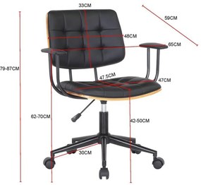 Kare Design Nelly Black Bureaustoel Walnoot Hout En Kunstleer