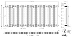 Eastbrook Imperia 2 koloms radiator 145x60cm 2046W wit glans