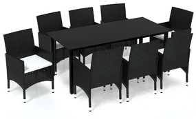 vidaXL 9-delige Tuinset met kussens poly rattan zwart