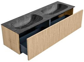 Mondiaz Kurve-dlux 150cm badmeubel oak met 2 lades en wastafel stor small dubbel zonder kraangat lava