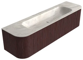 Mondiaz Kurve-dlux 170cm badmeubel ronding links/rechts ruby met 1 lade en 2 deuren en wastafel big large midden zonder kraangat ostra