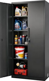 VEVOR archiefkast 80x40x175 cm, afsluitbare stalen multifunctionele kast met 4 verstelbare planken, 2 magnetische deuren, 2 sleutels en 5 niveaus, voor magazijn, kelder, wasruimte, kantoor, zwart