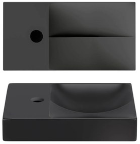 Clou Vale keramische fontein 38cm met kraangat links zwart mat