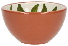 Kom, terracotta, groen blad, 9,5 X 5 cm