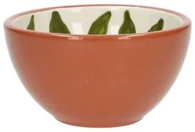 Kom, terracotta, groen blad, 9,5 X 5 cm