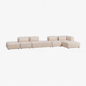 Modulaire Hoekbank Met Chaise Longue Rechts, 4-delig Met Divan En Poef Fogler Teddystof Crème Beige - Sklum