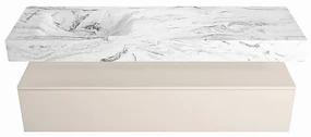 Mondiaz Alan DLux badmeubel 150cm linen 1 lade met wastafel glace links 1 kraangat