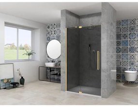 Van Rijn Products ST08 Nis draaideur - 130x200cm - grijs rookglas - dikte 8mm - 2 delig - muurprofiel - stabilisatiestang - Messing ST08300130GRSB