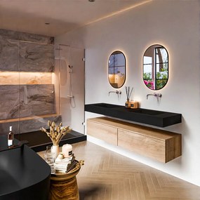 Zaro Alan badmeubel 170cm washed oak 2 lades met vrijhangende wastafel cloud dubbel zonder kraangat urban