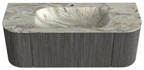 Mondiaz Kurve-dlux 120cm badmeubel ronding links/rechts shadow met 1 lade en 2 deuren en wastafel big small midden 1 kraangat glace