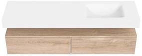 Zaro Alan badmeubel 170cm washed oak 2 lades met vrijhangende wastafel cloud rechts 1 kraangat talc