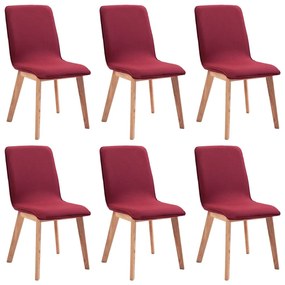 vidaXL Eetkamerstoelen 6 st stof en massief eikenhout rood