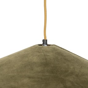 Stoffen Eettafel / Eetkamer Landelijke hanglamp groene velours met riet 60 cm - Frills Can Landelijk / Rustiek,Oosters E27 rond Binnenverlichting Lamp