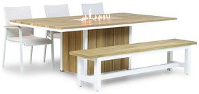 Tuinset 6 personen 220 cm Aluminium/Teak/Textileen /Aluminium/teak/Aluminium/textileen Wit Lifestyle Garden Furniture Brandon/Los