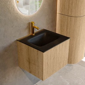 Mondiaz Kurve 50cm badmeubel oak met 1 lade en wastafel grunne midden 1 kraangat urban