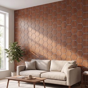 Hexagon Panel Gerookt Eiken met Grijs Vilt 81CM | Akoestisch | Wanddecor | Zeshoekig- Grijs vilt