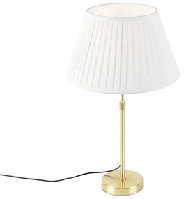 Stoffen Tafellamp goud/messing met plisse kap crème 35 cm - Parte Klassiek / Antiek E27 cilinder / rond rond Binnenverlichting Lamp