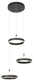 Hanglamp zwart rond incl. LED 3-staps dimbaar 3-lichts - Lyani