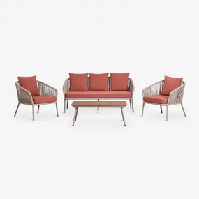 Tuinset Met 2-zitsbank, 2 Stoelen Van Gevlochten Touw En Salontafel Arhiza Mokka Bruin - Terracotta - Sklum