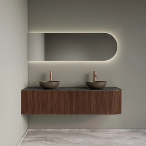 Gliss Design Alluro badmeubel ribbelfront met ronding rechts 160cm walnut en zwart leisteen toppaneel