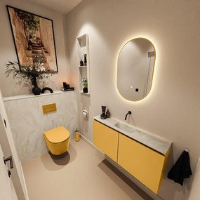 MONDIAZ TURE-DLUX 100cm toiletmeubel Ocher. EDEN wastafel Ostra positie midden. Zonder kraangat. TUREDX100OCHM0OST