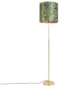 Vloerlamp goud/messing met velours kap pauw 40/40 cm - Parte Klassiek / Antiek E27 cilinder / rond rond Binnenverlichting Lamp