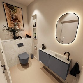 Mondiaz Ture DLux toiletmeubel 100cm dark grey met wastafel ostra rechts met kraangat