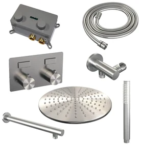Brauer Brushed Edition thermostatische inbouw regendouche met staafhanddouche, rechte muurarm en hoofddouche 30cm set 50 RVS geborsteld PVD