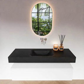 Zaro Alan badmeubel 130cm talc 1 lade met vrijhangende wastafel cloud midden zonder kraangat urban