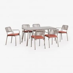 Rechthoekige Tuintafelset 160x90 Cm Met 6 Stapelbare Tuinstoelen Van Gevlochten Touw Arhiza Mokka Bruin - Terracotta - Sklum