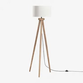 Simona Mangohouten Vloerlamp Mangohout & Linnen Beige Crème Ø40 Cm - ↑25 Cm Azoia - Sklum