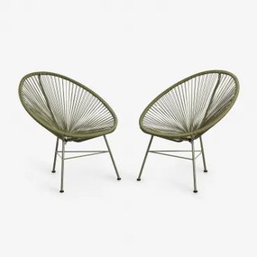 Set Van 2 Tuinstoelen Van Staal En Synthetisch Riet New Acapulco Groen – Intens Olijf - Sklum