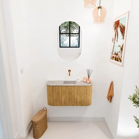 Mondiaz Joya DLux 85cm toiletmeubel ronding links/rechts oak met wastafel faye midden zonder kraangat glace