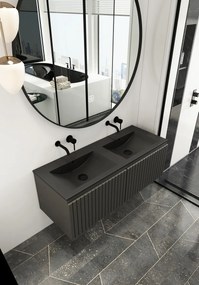 Fontana Lento zwart badkamermeubel ribbelfront zwarte wastafel 120cm geen kraangaten