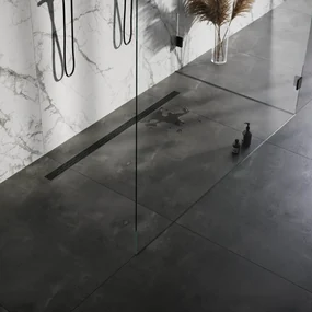 Brauer douchegoot 140x7cm met standaard rooster en flens zwart mat