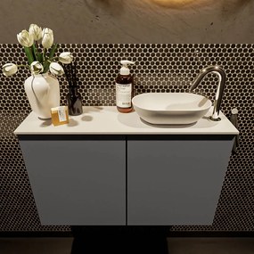 Mondiaz Fowy toiletmeubel 80cm dark grey met witte waskom rechts en kraangat