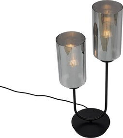 Smart tafellamp zwart met smoke glas 2-lichts incl. 2 Wifi ST64 - Laura