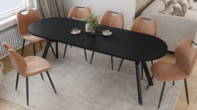 Mazzoni ALMO Zwart mat / zwarte poten - OVALE UITSCHUIFTAFEL 140-240 cm VOOR 10-12 PERSONEN