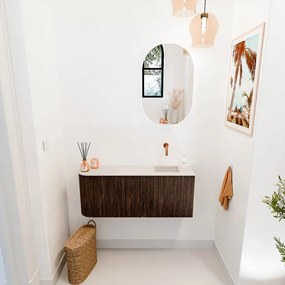 Mondiaz Joya DLux 100cm toiletmeubel ronding links walnut met wastafel faye rechts zonder kraangat meli