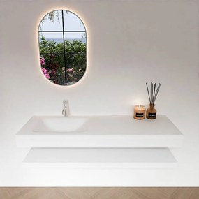 Zaro Alan badmeubel 140cm met planchet talc en vrijhangende wastafel cloud links 1 kraangat talc