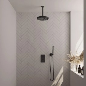 Brauer Stripe inbouw regendouche met 25cm hoofddouche, plafondarm en staafhanddouche set 15 zwart mat