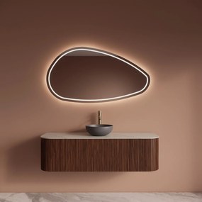 Gliss Design Alluro badmeubel ribbelfront met ronding links/rechts 140cm walnut en wit marmer toppaneel