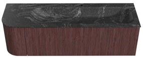 Mondiaz Kurve-dlux 145cm badmeubel ronding links ruby met 1 lade en deur en wastafel big large kraangat rechts lava