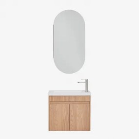 Narek Zwevend Houten Badkamermeubelset Met Geïntegreerde Wastafel Ash Brown & Ovaal Met Opbergruimte 45x90 Cm Abner & Geborsteld Grijs - Sklum