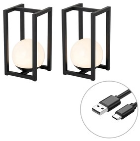 LED Set van 2 buiten tafellamp met dimmeren zwart met touch oplaadbaar - Nowi Modern IP54 Buitenverlichting Lamp