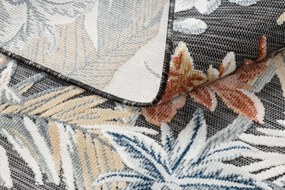 Tapijt Structural BOTANIC 65262 bloemen, plat geweven op het balkon, terras - zwart