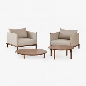 Tuinset Met 2 Fauteuils En 2 Ronde Salontafels Van Acaciahout Olivia Donker Acaciabruin & Donker Acaciabruin - Sklum